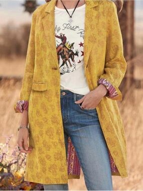 Sundance Sundown Regalia long duster jacket in golden yellow linen floral